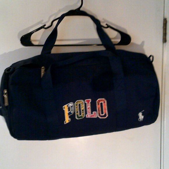 POLO RALPH LAUREN "Multicolored Logo Patch Duffle" UNISEX NAVY MED CARRY BAG